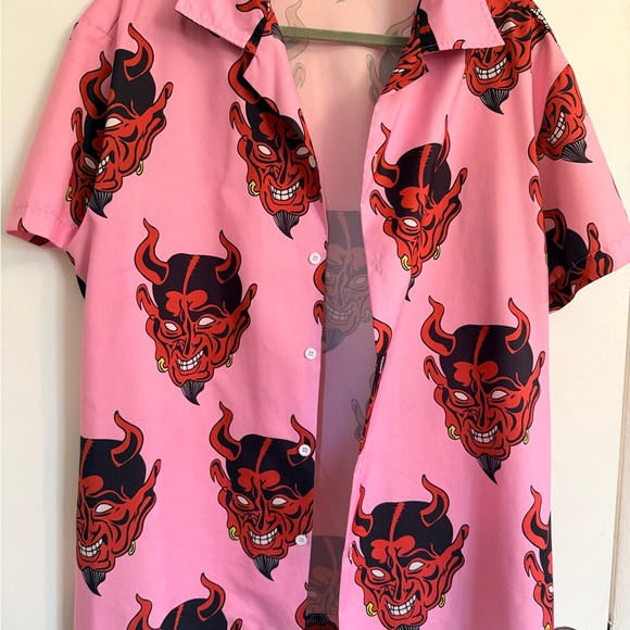 Aelfric Eden Pink and Red Devil Print Shirt - Picture 2 of 4